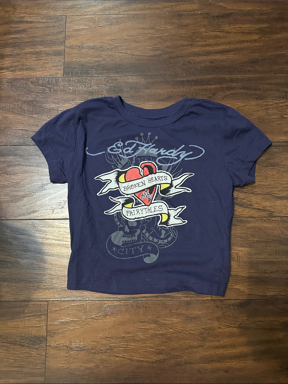 Ed Hardy Navy Short Sleeve Graphic Tee with Red & Yellow Heart